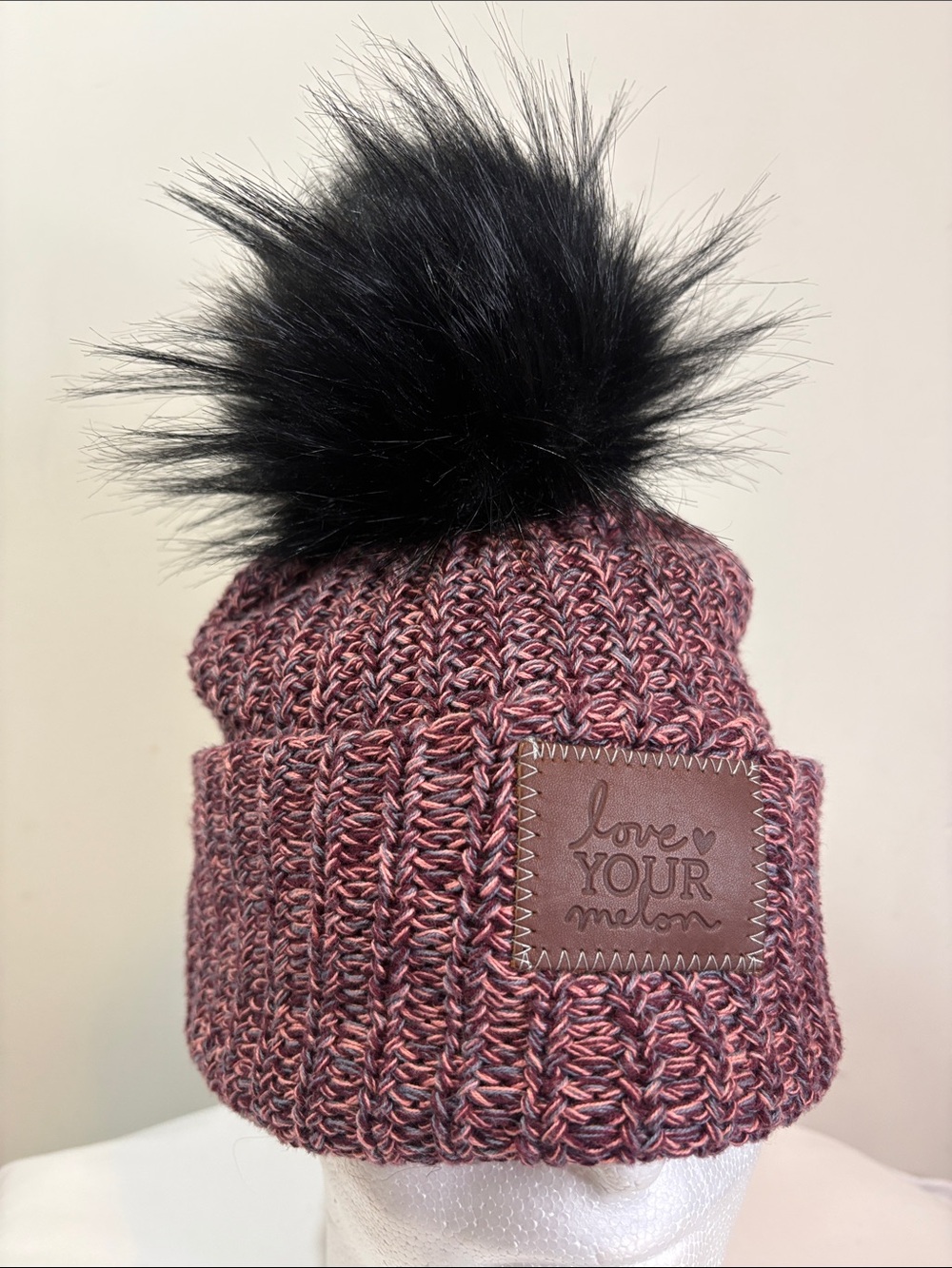 Love Your Melon 100% Cotton Knit PomPom Beanie Toboggan Plum Magenta Pink Purple